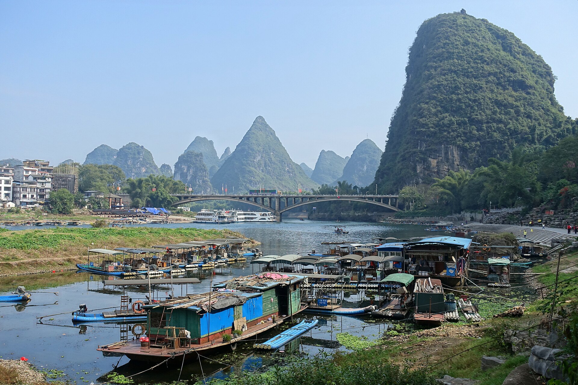Li River karst peaks with bamboo raft, Guilin